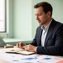 Boavida Amphlett, male strategy adviser reviewing market data at a desk
