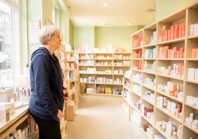 Independent Surrey shop owner reviewing a bright customer walkway beside carefully arranged shelves