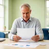 Lancy Masie reviewing a financial planning document in a Surrey meeting room